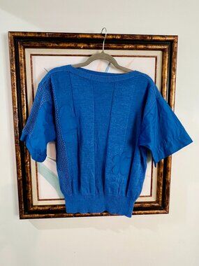 Bleyle Vintage 80s Blue Knit Top Made in West Germany Retro Textured Medium